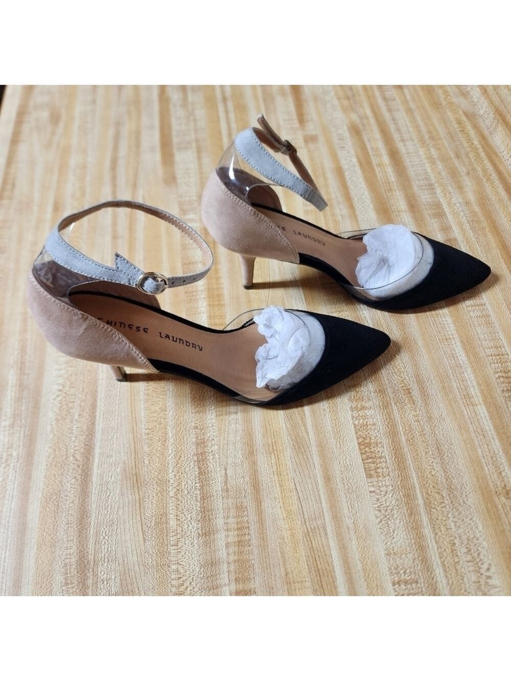 Chinese Laundry Only You Black and Nude Lucite Kitten Heels - Picture 3 of 7